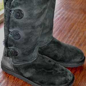 Women's Bailey Button Tall Black UGG Boots, Sz 10